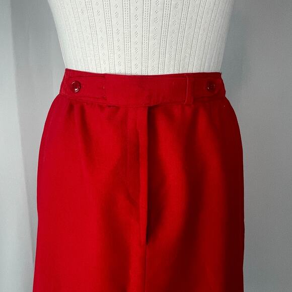 Vintage Midi Skirt Size 12 Red Solid Minimal Secretary Retro High Rise 70s 80s - Picture 3 of 15